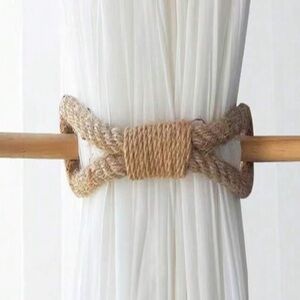 🌿 Boho Rope Curtain Tiebacks Set of 2 – Rustic Farmhouse Wood & Jute